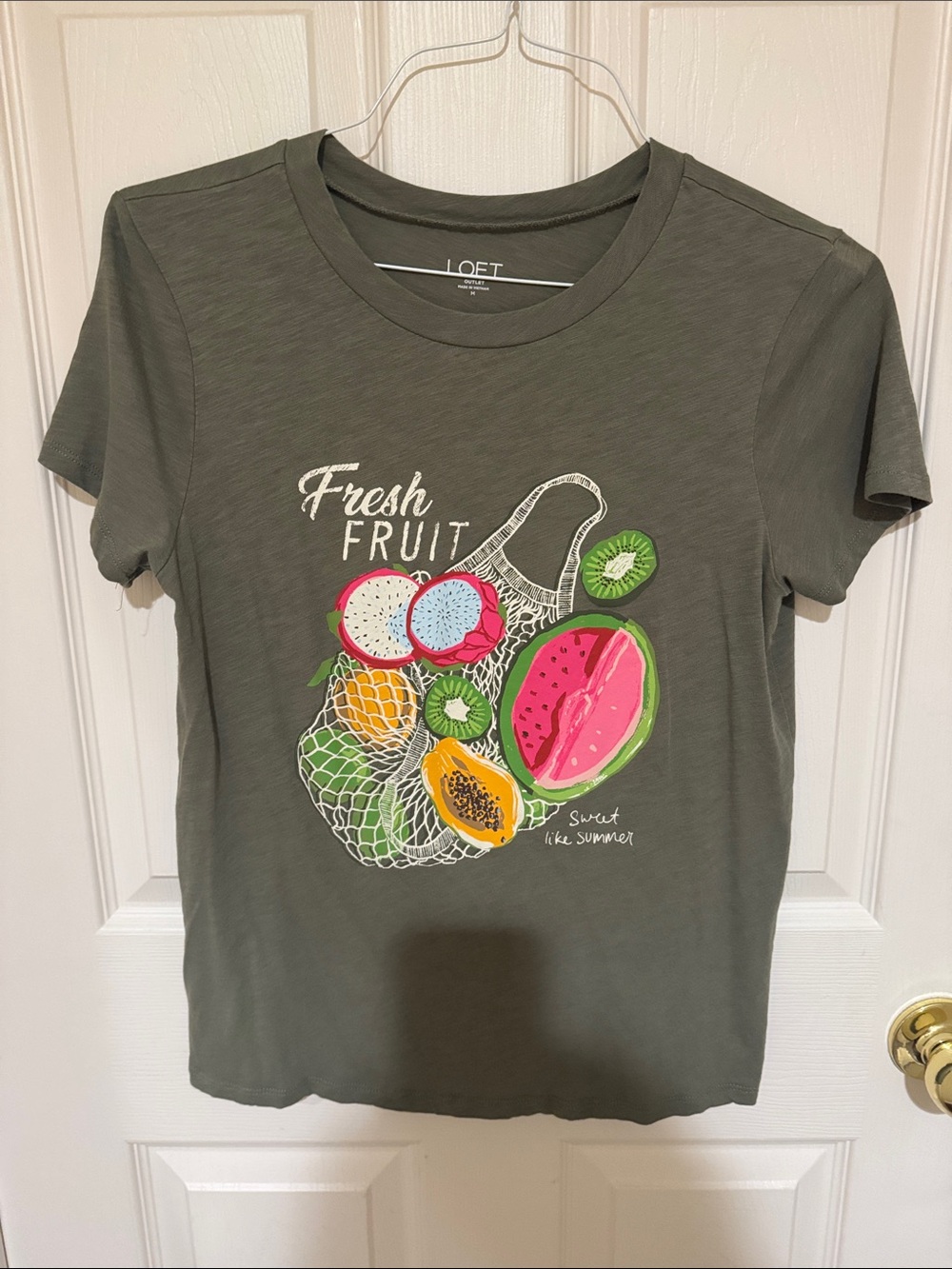LOFT Olive Green Short-Sleeve Tee with Bright Fruit Graphic